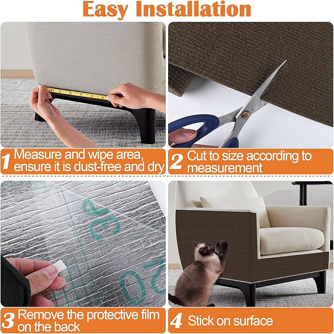 Cat Scratch Furniture Protector - 158" x 13.8" Trimmable Self-Adhesive Cats Claws Scratch Pads, DIY Cat Climbing Couch Protector for Scratch Post Cat Tree Replacement Indoor (Brown)