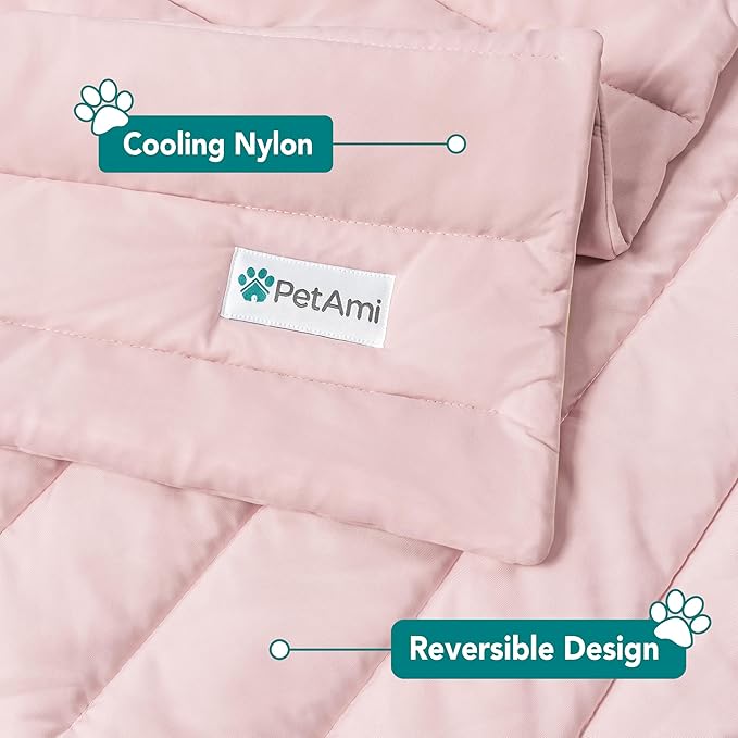 PetAmi Cooling Mat for Dog, Premium Pet Cooling Blanket for Crate Kennel, Indoor Cat Cool Sleeping Pad, Q-MAX Cold Sofa Couch Cover for Summer, Pink, Large (40x60)