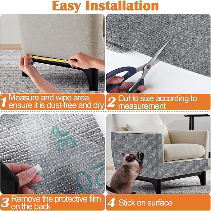Cat Scratch Furniture Protector - 138" x 13.8" Trimmable Self-Adhesive Cats Claws Scratch Pads, DIY Cat Climbing Couch Protector for Scratch Post Cat Tree Replacement Indoor (Light Gray)