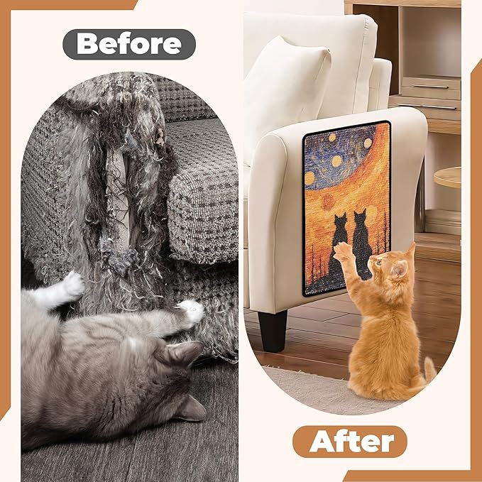 Sisal Cat Scratcher Mat, Cat Wall Scratcher for Indoor Cats, 23.6x15.7 Inch Cat Scratch Pad with Hook & Loop, Wall Mounted Cat Scratching Post to Protect Couch and Carpet（StarryNight）