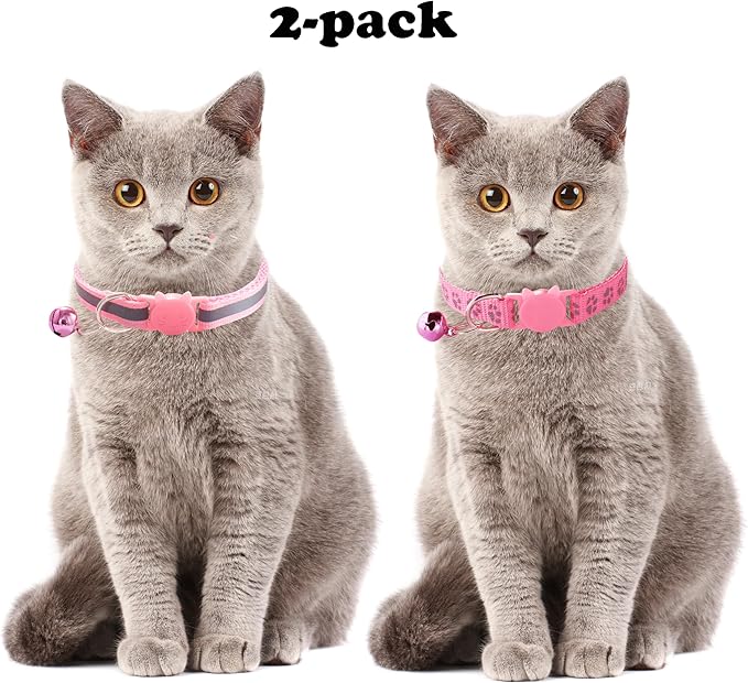 Yellow Cat Collar Breakaway, [2 Pack] Break Away Kitten Collar with Bells, Reflective Cat Collar for Boy Cats Kitty