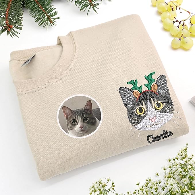 NAZENTI Custom Photo Pet Embroidered Sweatshirt, Custom Dog Face Embroidered Sweatshirt, Dog Mom Sweater,Cat Sweater