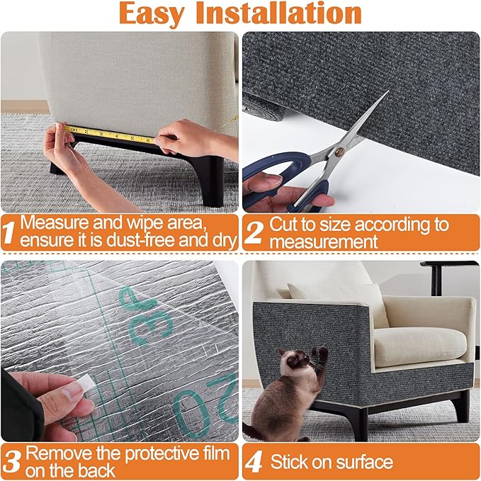Cat Scratch Pad - 100" x 15.8" Trimmable Self-Adhesive Cat Scratch Furniture Protector, Sisal Cat DIY Climbing Couch Protector for Scratch Post Cat Tree Replacement Indoor (Dark Gray)