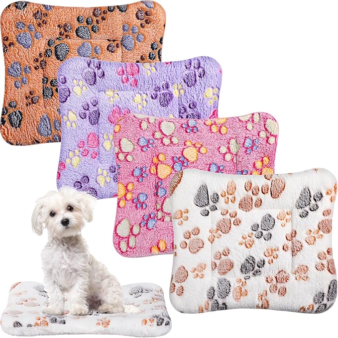 Tuanse 4 Pack Ultra Soft Dog Cat Bed Mat Small Animal Guinea Pig Bed with Cute Print Reversible Fleece Dog Crate Kennel Pad Cozy Washable Thickened Hamster Pet Beds Mat(13 x 19 Inches,Vivid Color)