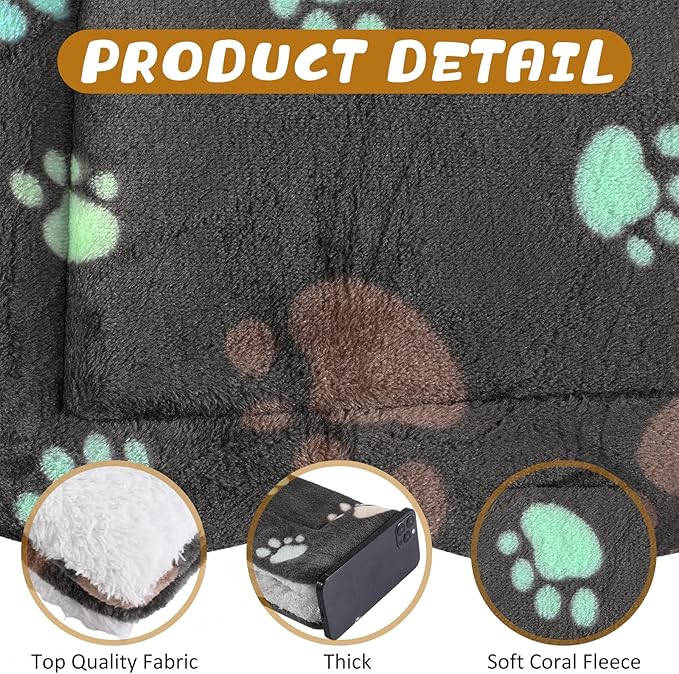 Tuanse 4 Pack Ultra Soft Dog Cat Bed Mat Small Animal Guinea Pig Bed with Cute Print Reversible Fleece Dog Crate Kennel Pad Cozy Washable Thickened Hamster Pet Beds Mat(21 x 14 Inches,Black)
