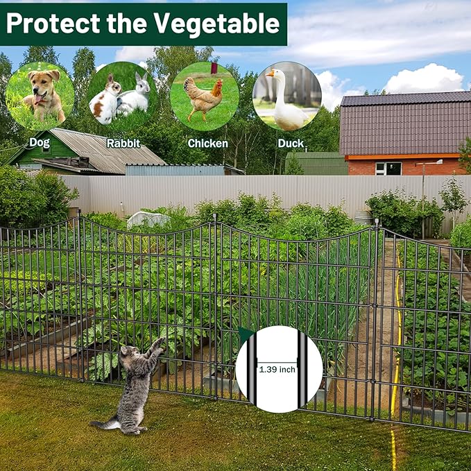 10 Panels No Dig Dog Fence Outdoor for Yard, 48 in(H) X 26.25 ft(L) Decorative Tall Garden Fence Animal Barrier, Rustproof Metal Wire Garden Edging and Borders, Temporary Fencing Stakes