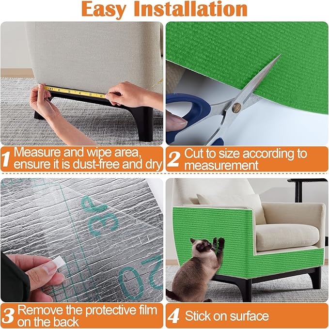Cat Scratch Furniture Protector - 78.7" x 15.8" Trimmable Self-Adhesive Cats Claws Scratch Pads, DIY Cat Climbing Couch Protector for Scratch Post Cat Tree Replacement Indoor (Green)