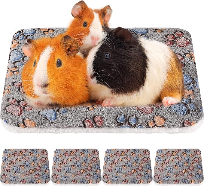 Tuanse 4 Pack Ultra Soft Dog Cat Bed Mat Small Animal Guinea Pig Bed with Cute Print Reversible Fleece Dog Crate Kennel Pad Cozy Washable Thickened Hamster Pet Beds Mat(13 x 10 Inches,Gray)