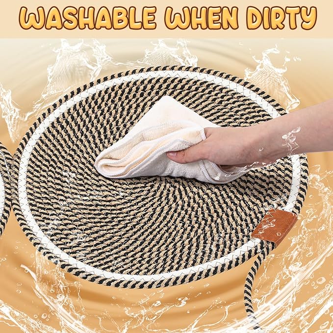 25.6 Inch Large Scratching Mat for Indoor Cats Natural Cotton Rope Flat Scratcher with Ear Hooks and Ball Toy Cat Scratch Rug Pad for Wall, Couch, Carpets, Sofas (Dark Brown)