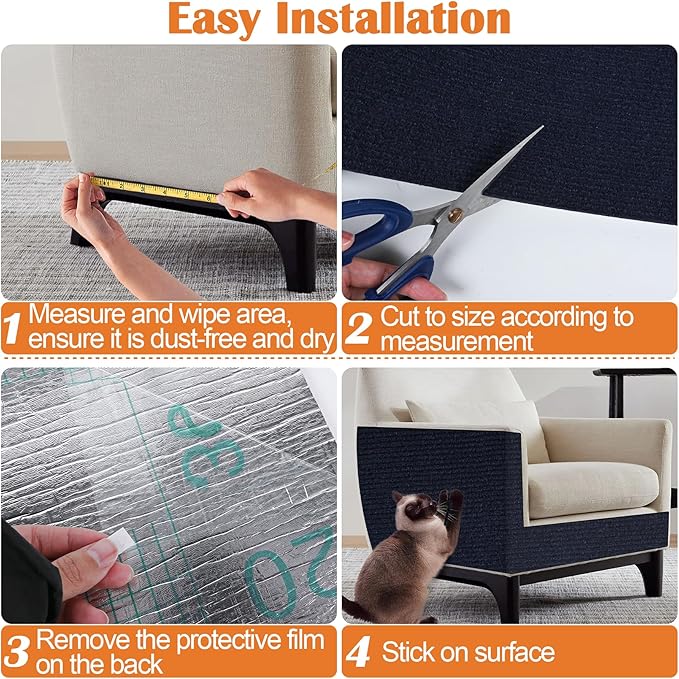 Cat Scratch Furniture Protector - 158" x 13.8" Trimmable Self-Adhesive Cats Claws Scratch Pads, DIY Cat Climbing Couch Protector for Scratch Post Cat Tree Replacement Indoor (Dark Blue)