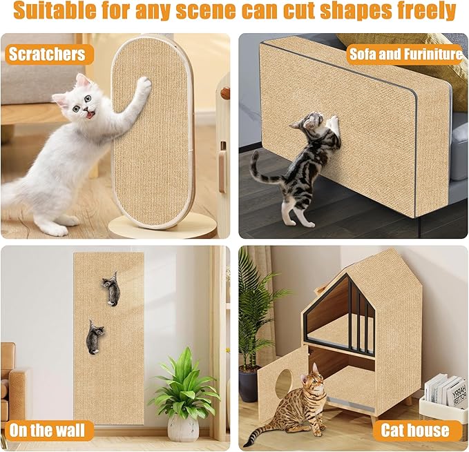 Cat Scratching mat Self-Adhesive, Trimmable Furniture Protector for Couch, Sofa, Wall & Cat Trees - Durable Scratch Pad with Nano Tape, DIY Climbing Carpet for Indoor Cats (Khaki, 23.6"x15.8")