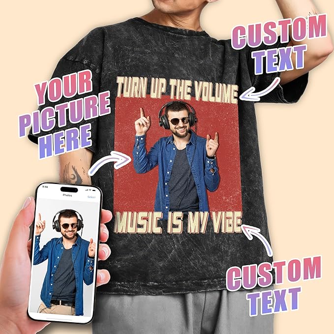 Tehg & Tuhg Custom T Shirts with Picture, Vintage Bootleg Rap Tee, Boyfriend Girlfriend, Unique Gift for Birthday Anniversary