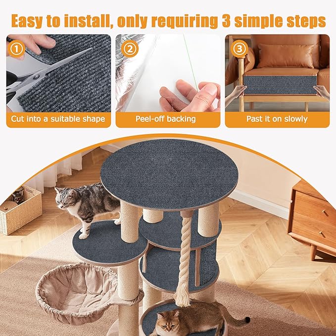 cat Scratching mat Self-Adhesive, Trimmable Furniture Protector for Couch, Sofa, Wall & Cat Trees - Durable Scratch Pad with Nano Tape, DIY Climbing Carpet for Indoor Cats(Dark Grey, 23.6"x15.8")